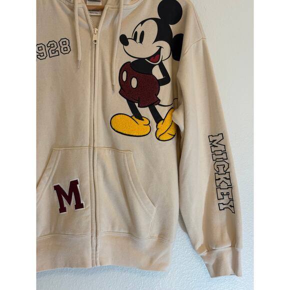 DISNEY Hoodie Ivory Mickey Minnie Fleece Chenille Patch Disneyland Retro | XS - Picture 6 of 12